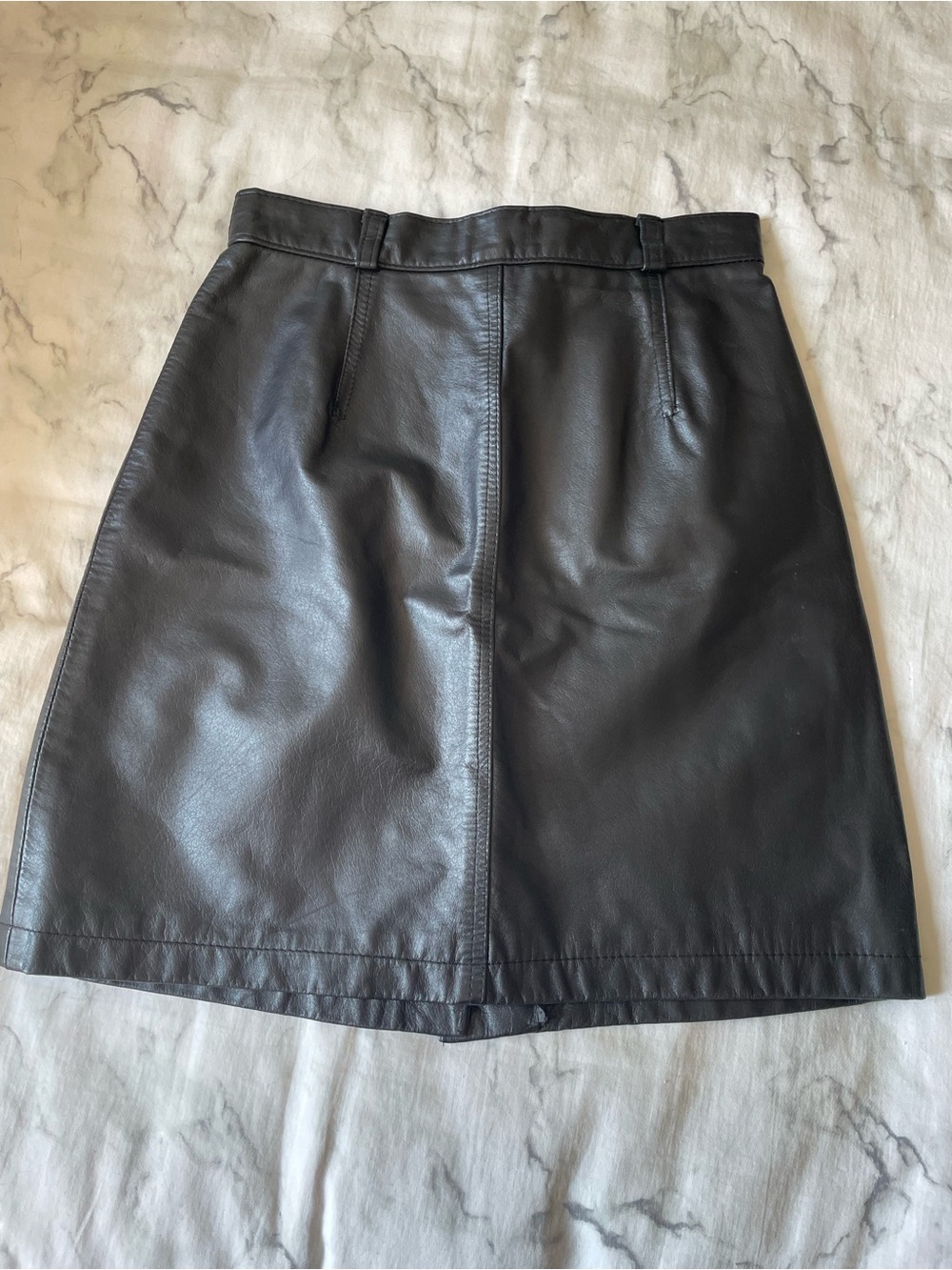 Women's Black Real Leather A-Line Skirt